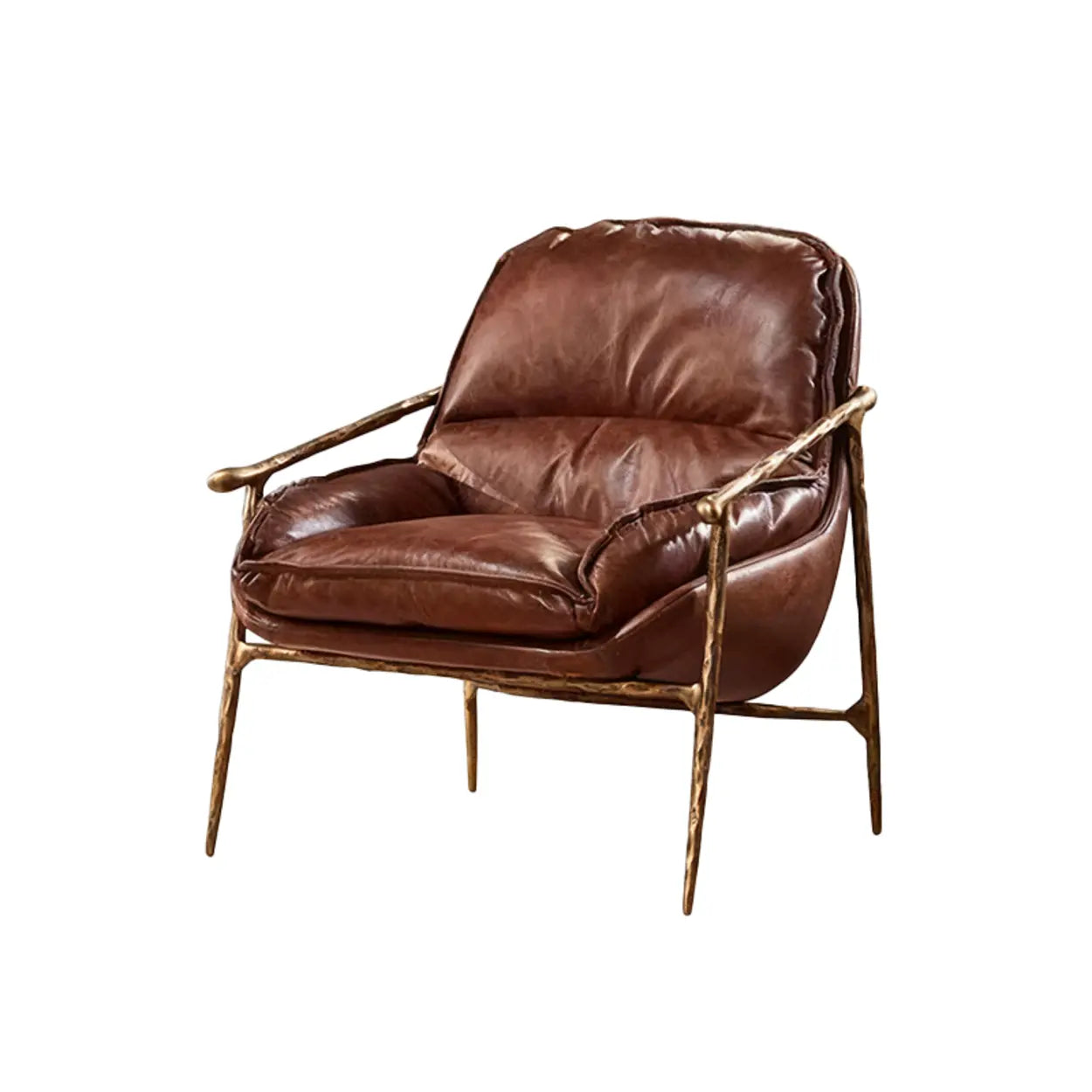 Mid-Century Brown Leather Arm Accent Chair — Brown / Eco-Friendly Waxed Leather