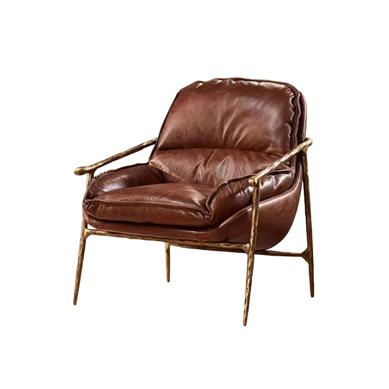 Mid-Century Brown Leather Arm Accent Chair — Brown / Eco-Friendly Waxed Leather