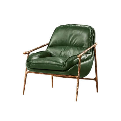 Mid-Century Brown Leather Arm Accent Chair — Brown / Top-Grain Waxed Leather