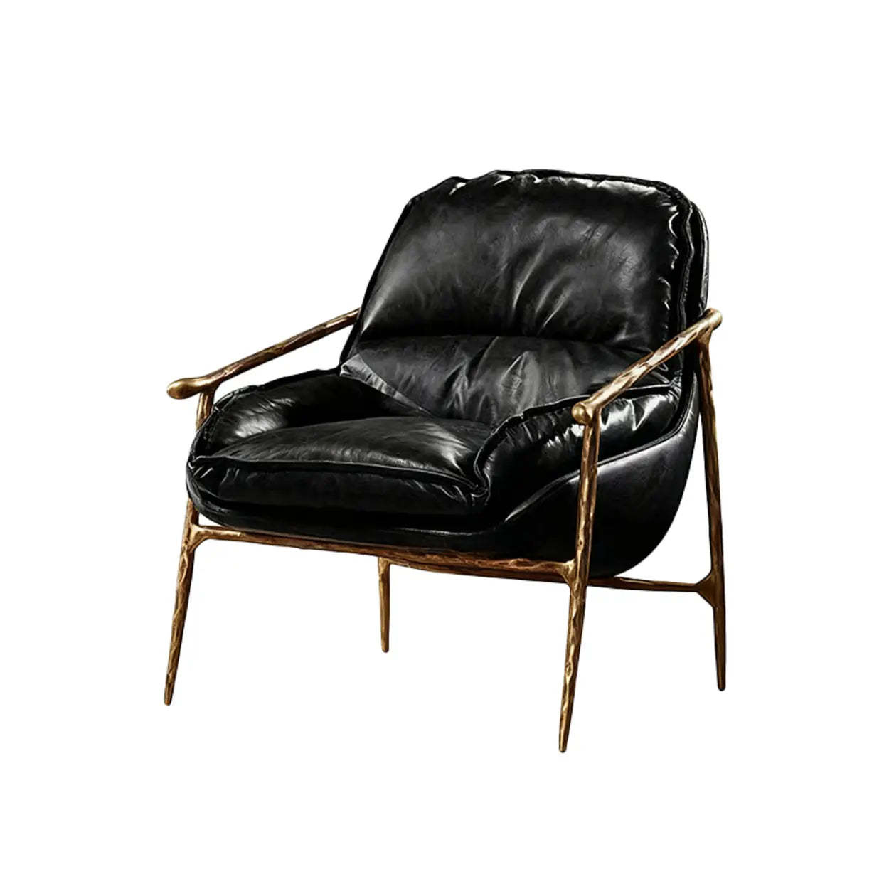 Mid-century arm brown accent chairs in leather — Waxed Leather / Black