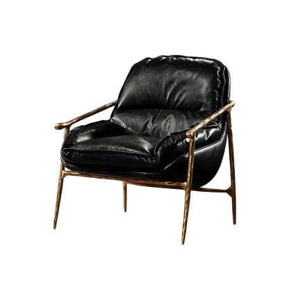 Mid-Century Brown Leather Arm Accent Chair — Black / Eco-Friendly Waxed Leather
