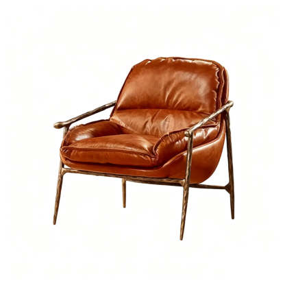 Mid-Century Brown Leather Arm Accent Chair — Black / Top-Grain Waxed Leather