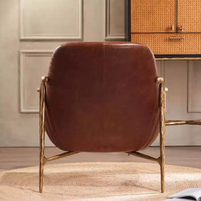 Mid-Century Brown Leather Arm Accent Chair — Orange / Eco-Friendly Waxed Leather