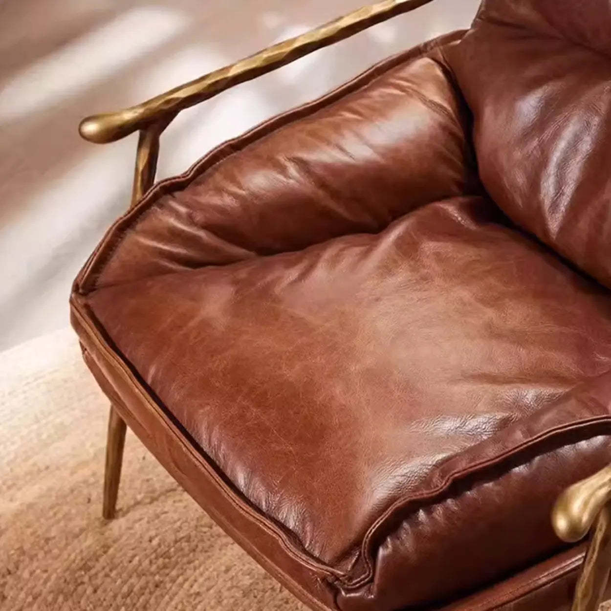 Mid-Century Brown Leather Arm Accent Chair — Orange / Top-Grain Waxed Leather