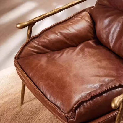 Mid-Century Brown Leather Arm Accent Chair — Orange / Top-Grain Waxed Leather