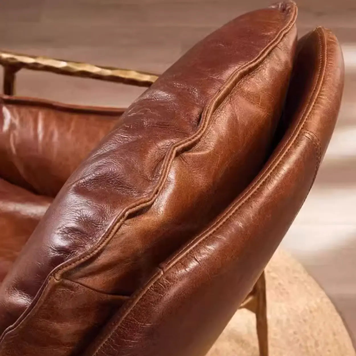 Mid-Century Brown Leather Arm Accent Chair