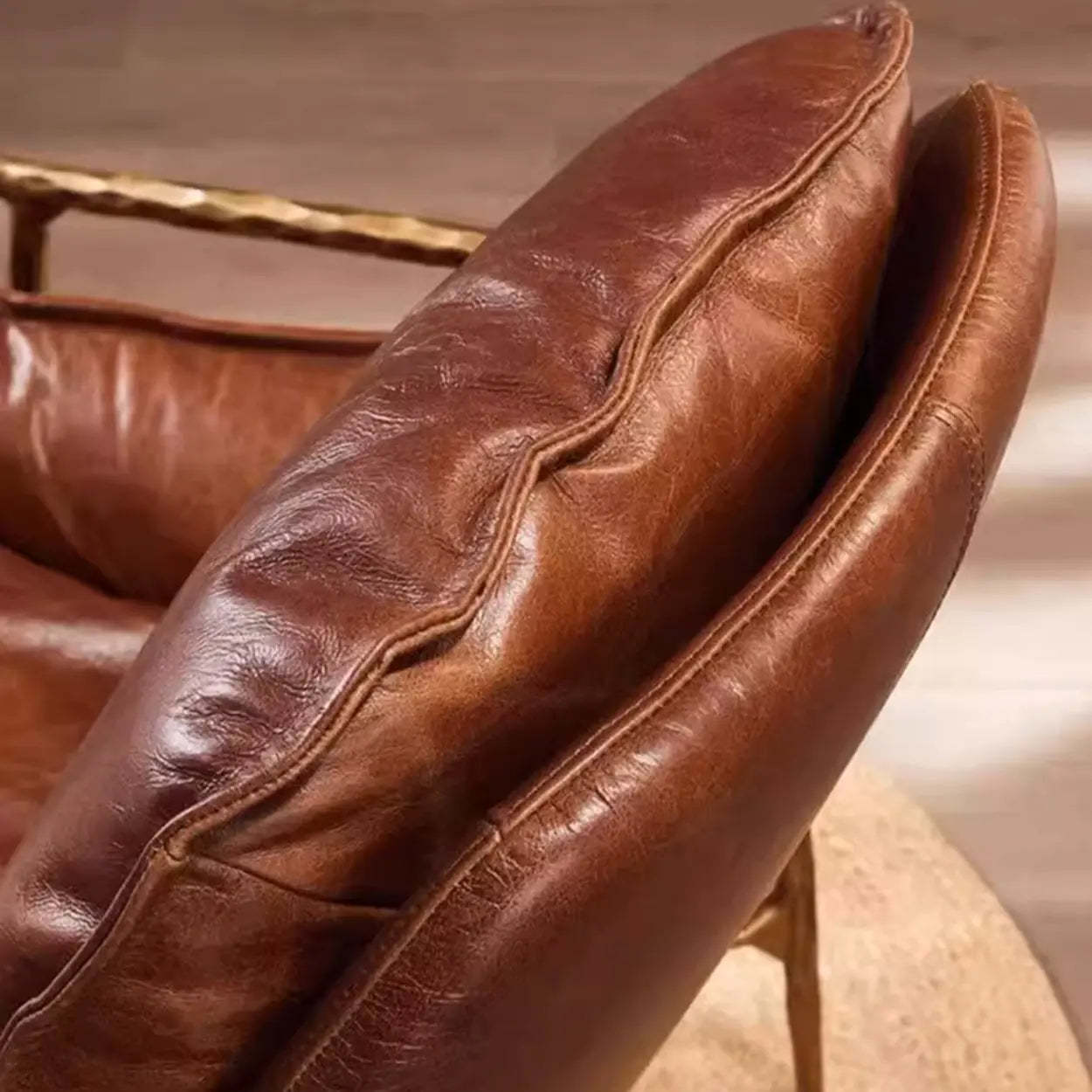 Mid-Century Brown Leather Arm Accent Chair