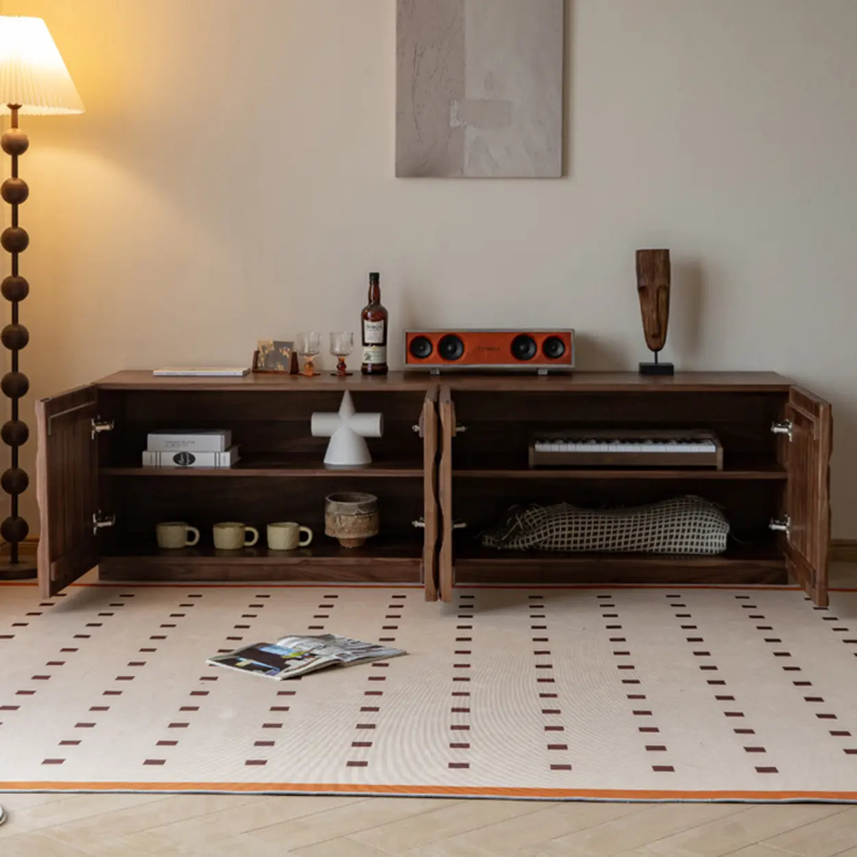 Mid-Century Modern Brown Walnut Shelf Cabinet TV Stand — Walnut
