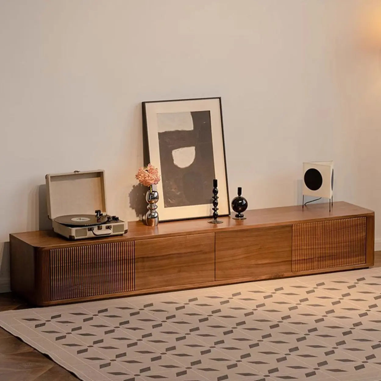 Mid-Century Modern Brown Wood Drawer Long TV Stand
