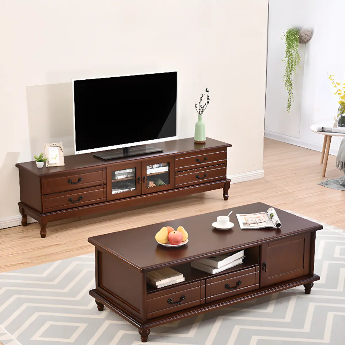 Mid-century stand drawers brown wood tv stands — 59" L x 16" W x 24" H