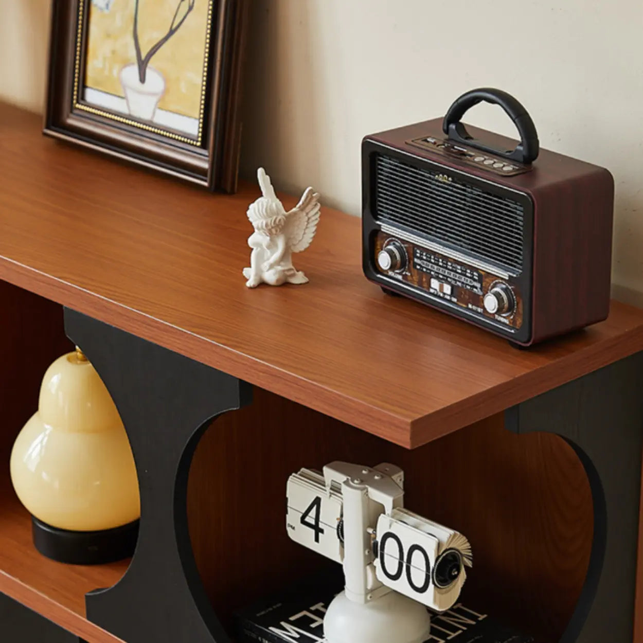 Mid-Century Closed-Back Brown Wood Bookshelf