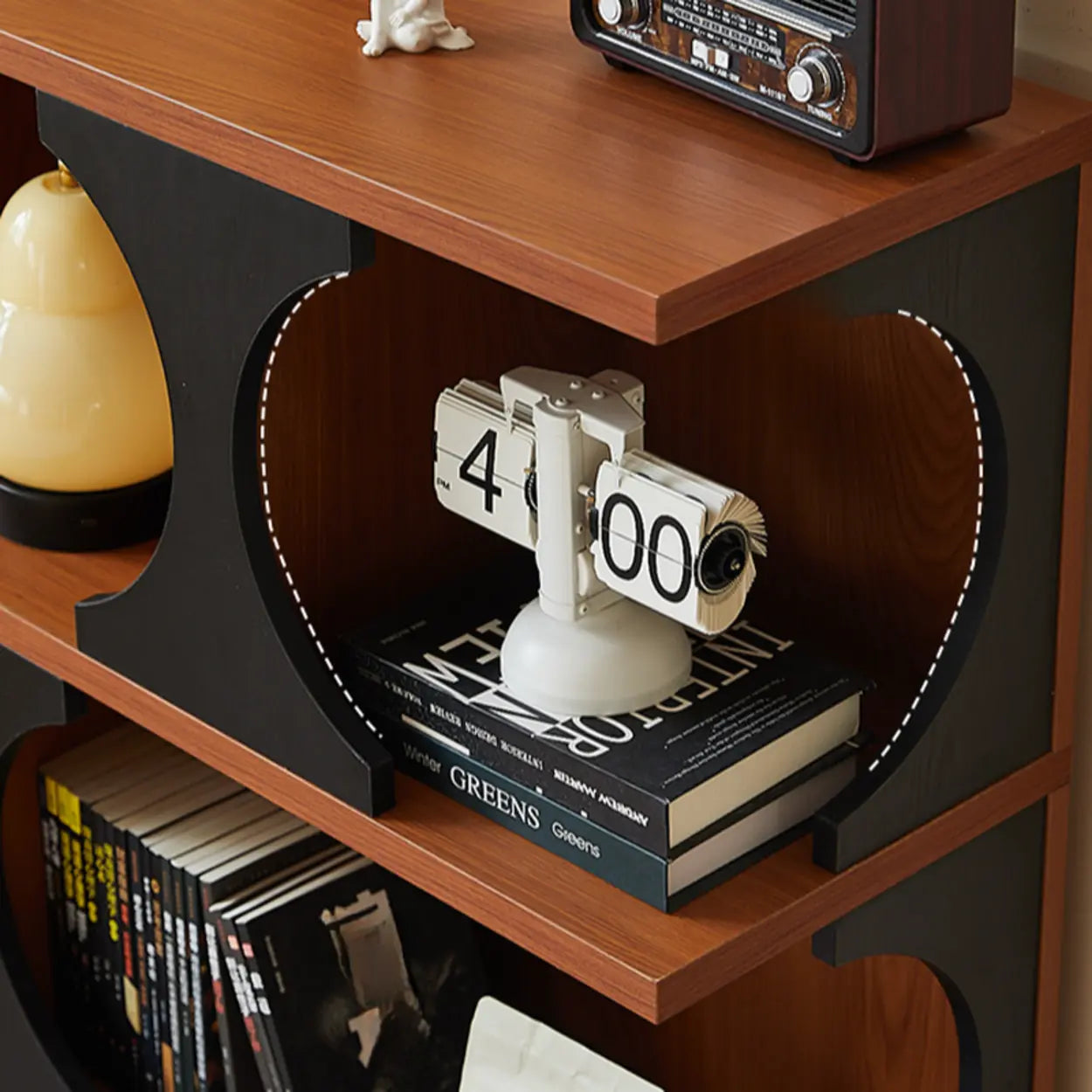 Mid-Century Closed-Back Brown Wood Bookshelf
