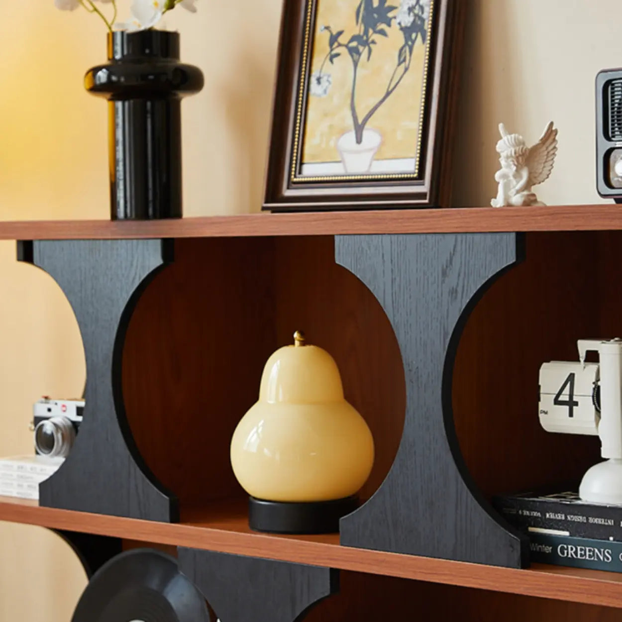 Mid-Century Closed-Back Brown Wood Bookshelf