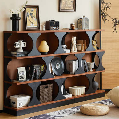 Mid-Century Closed-Back Brown Wood Bookshelf
