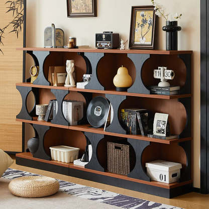 Mid-Century Closed-Back Brown Wood Bookshelf