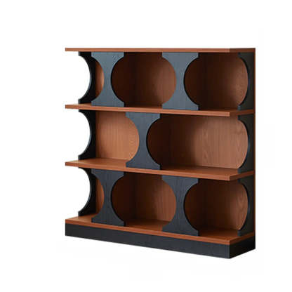 Mid-Century Closed-Back Brown Wood Bookshelf
