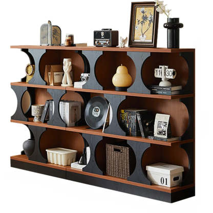 Mid-Century Closed-Back Brown Wood Bookshelf
