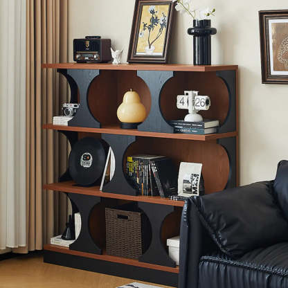 Mid-Century Closed-Back Brown Wood Bookshelf