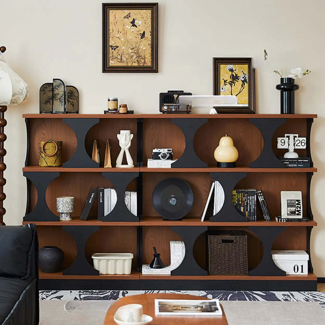 Mid-Century Closed-Back Brown Wood Bookshelf