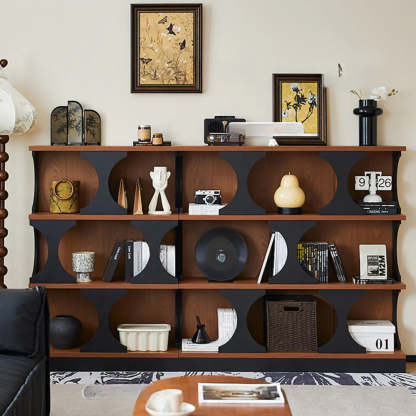 Mid-Century Closed-Back Brown Wood Bookshelf