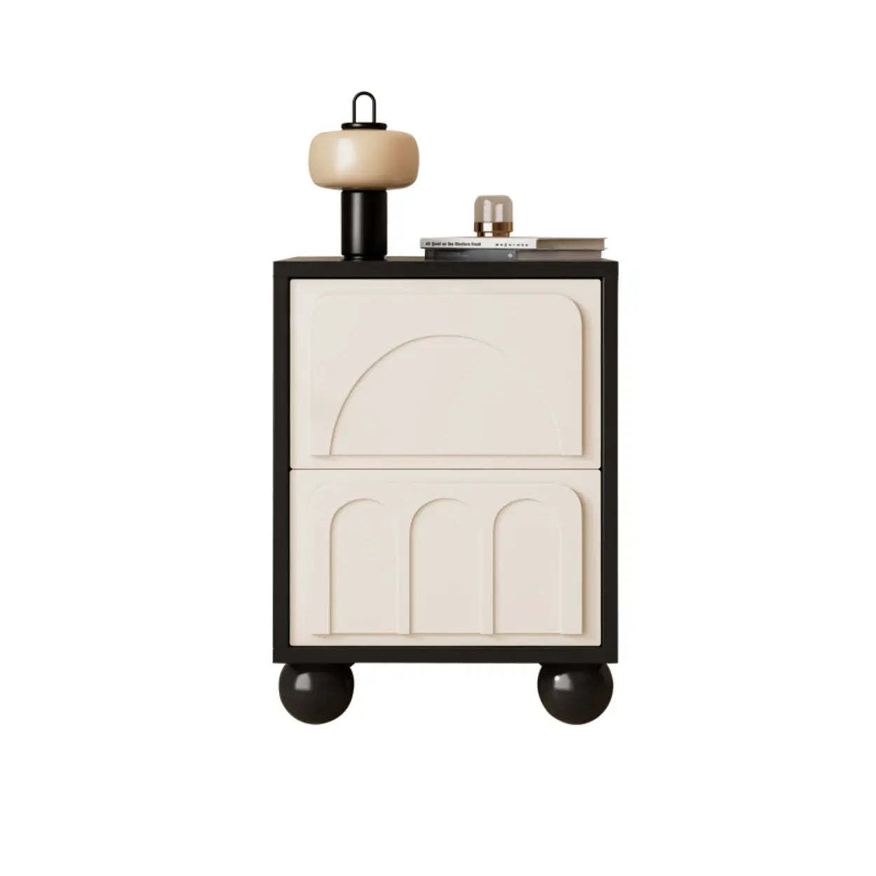 Mid-Century Cream Black Nightstand with Drawers