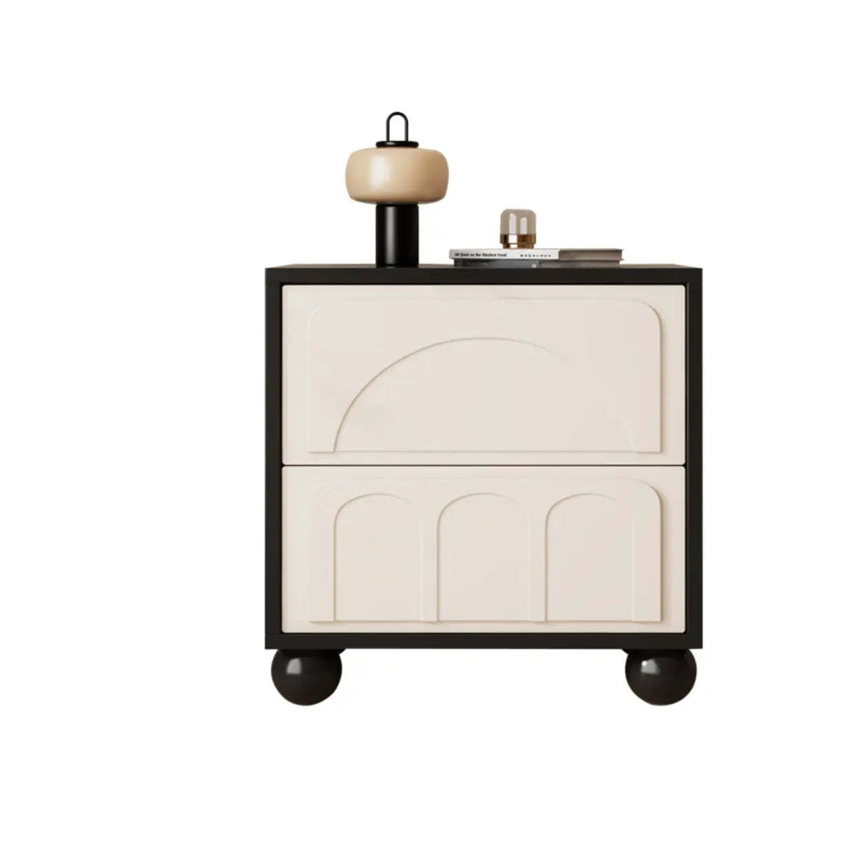Mid-Century Cream Black Nightstand with Drawers