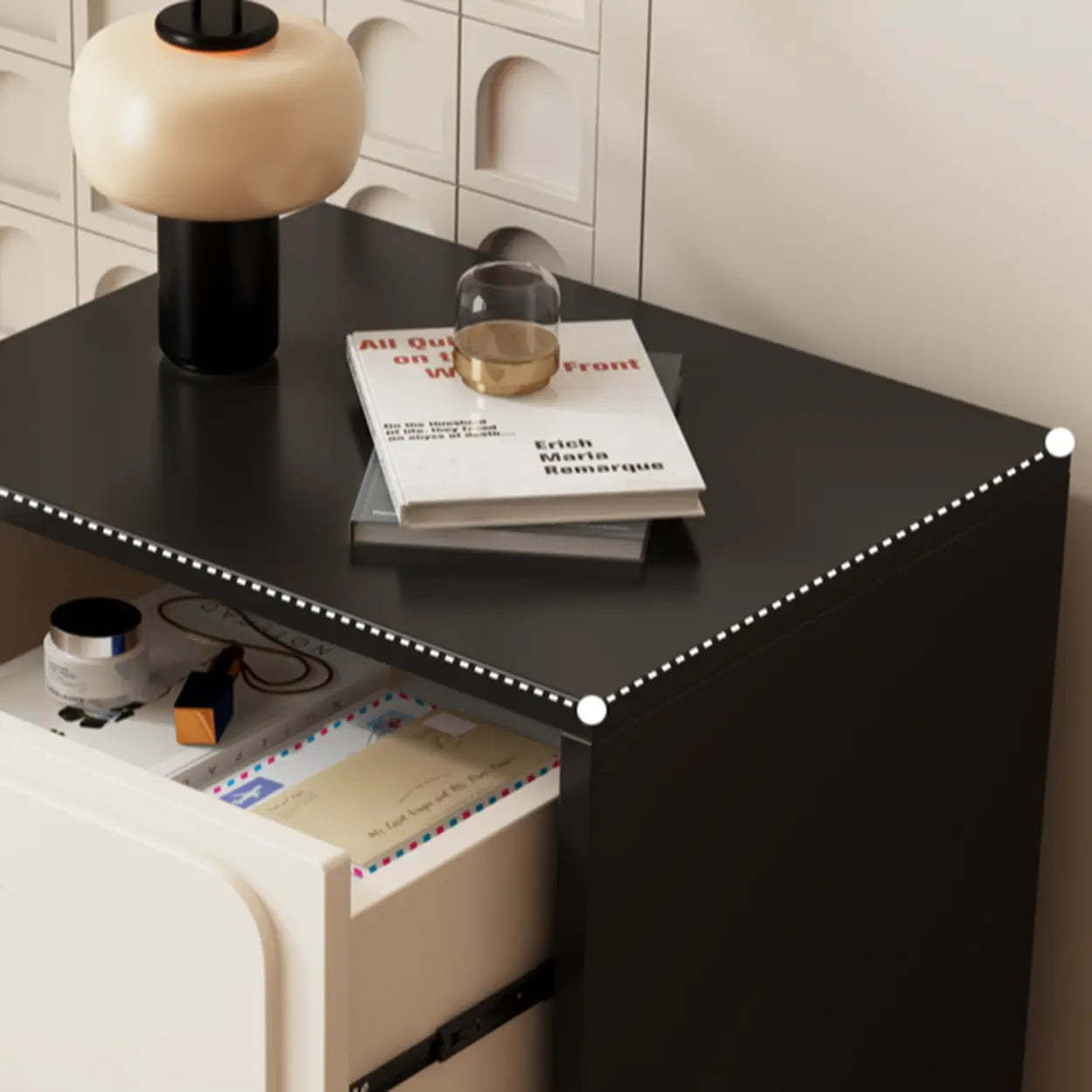 Mid-Century Cream Black Nightstand with Drawers