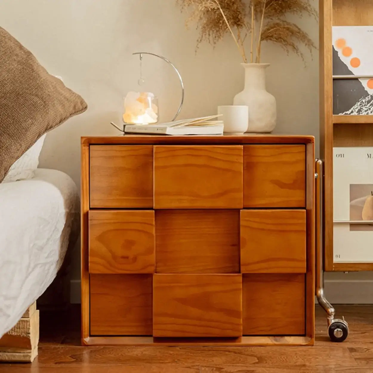 Vintage cube 2-drawer wood nightstands