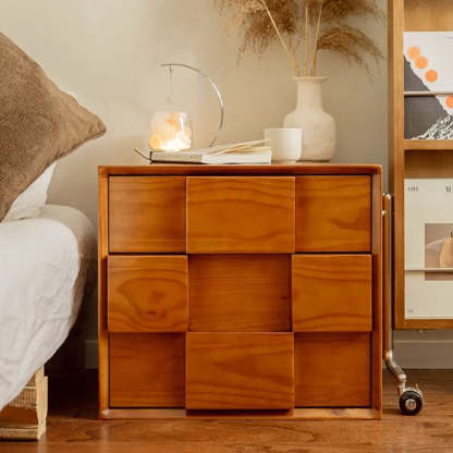 Mid-Century Cube Wood 2-Drawer Nightstand