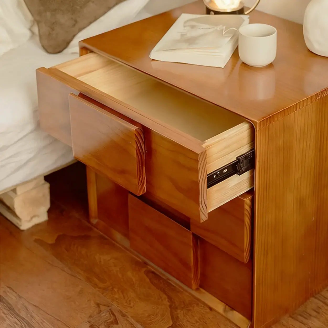 Mid-Century Cube Wood 2-Drawer Nightstand