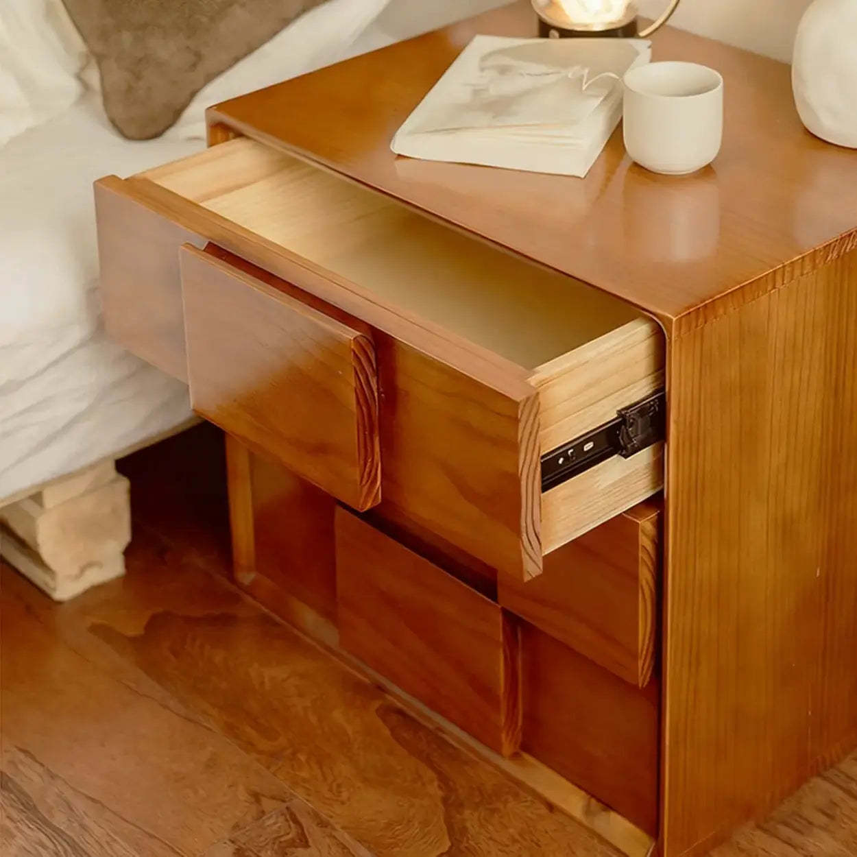 Mid-Century Cube Wood 2-Drawer Nightstand