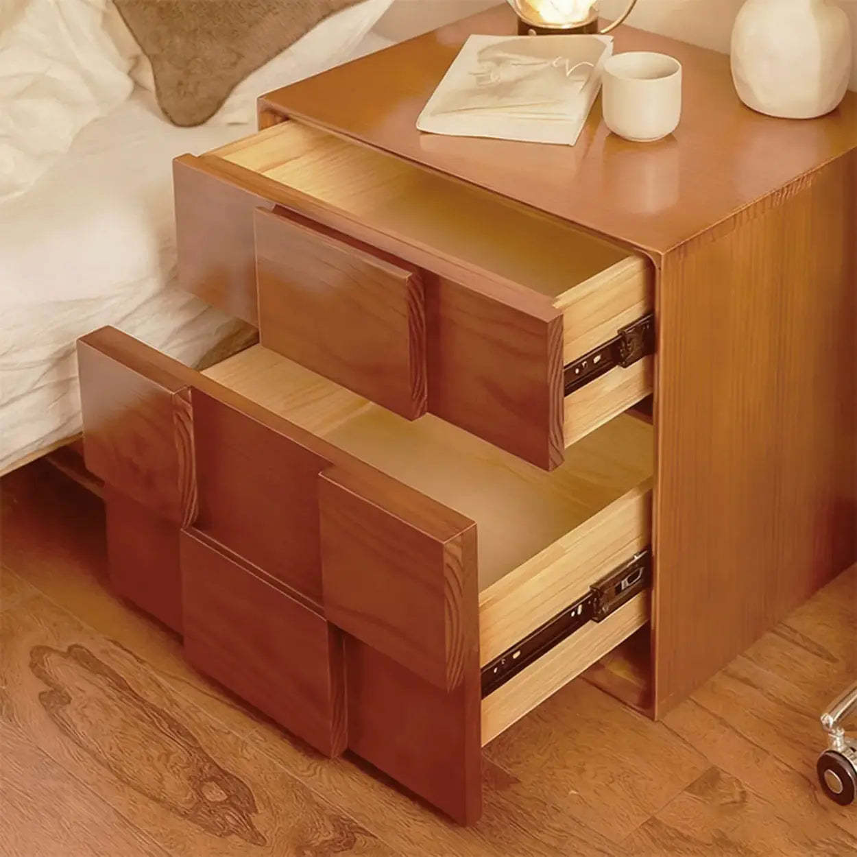 Mid-Century Cube Wood 2-Drawer Nightstand