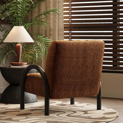 Mid-Century Curved Back Green Chenille Accent Chair