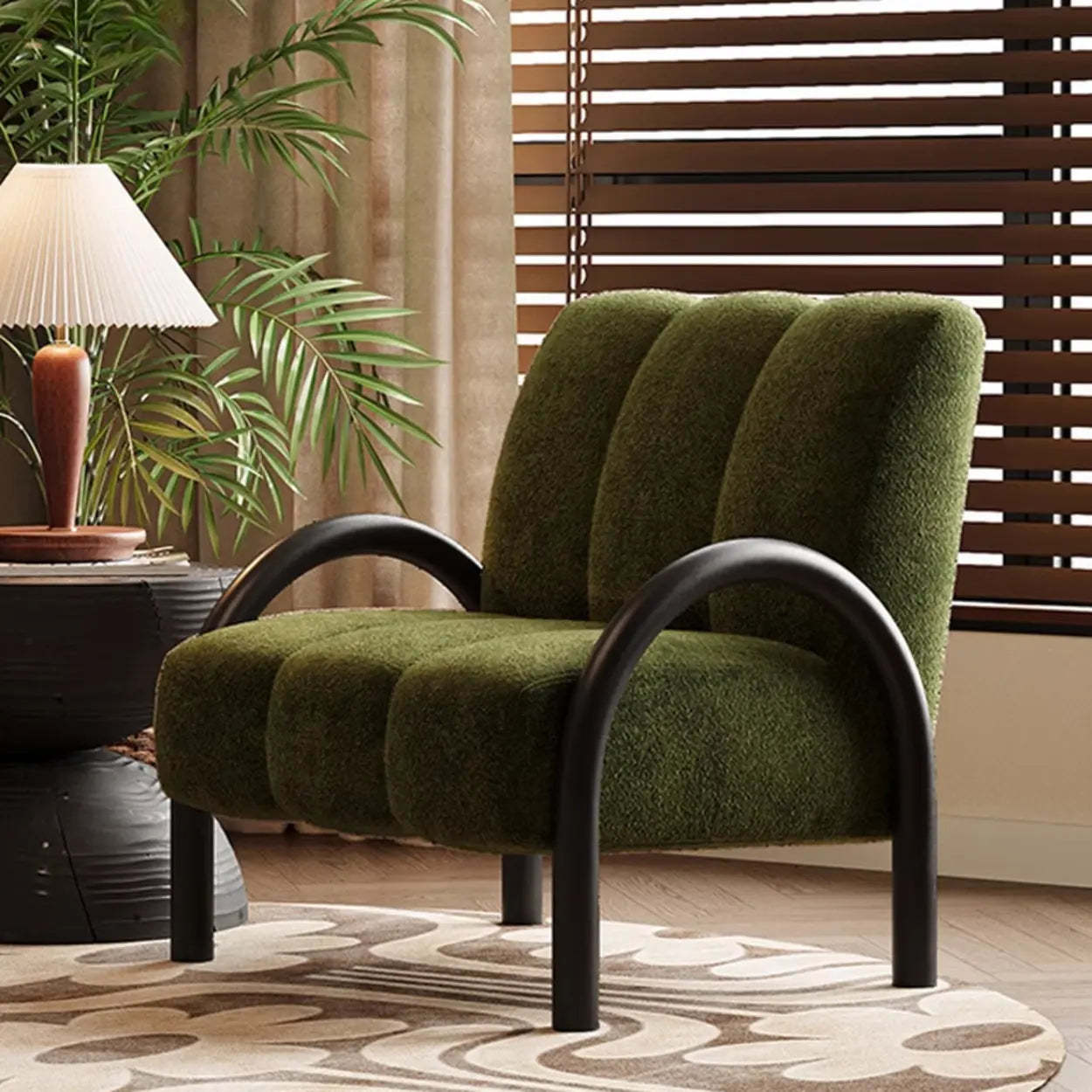 Mid-Century Curved Back Green Chenille Accent Chair — Chenille / Green