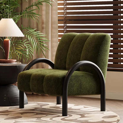 Mid-Century Curved Back Green Chenille Accent Chair — Chenille / Green