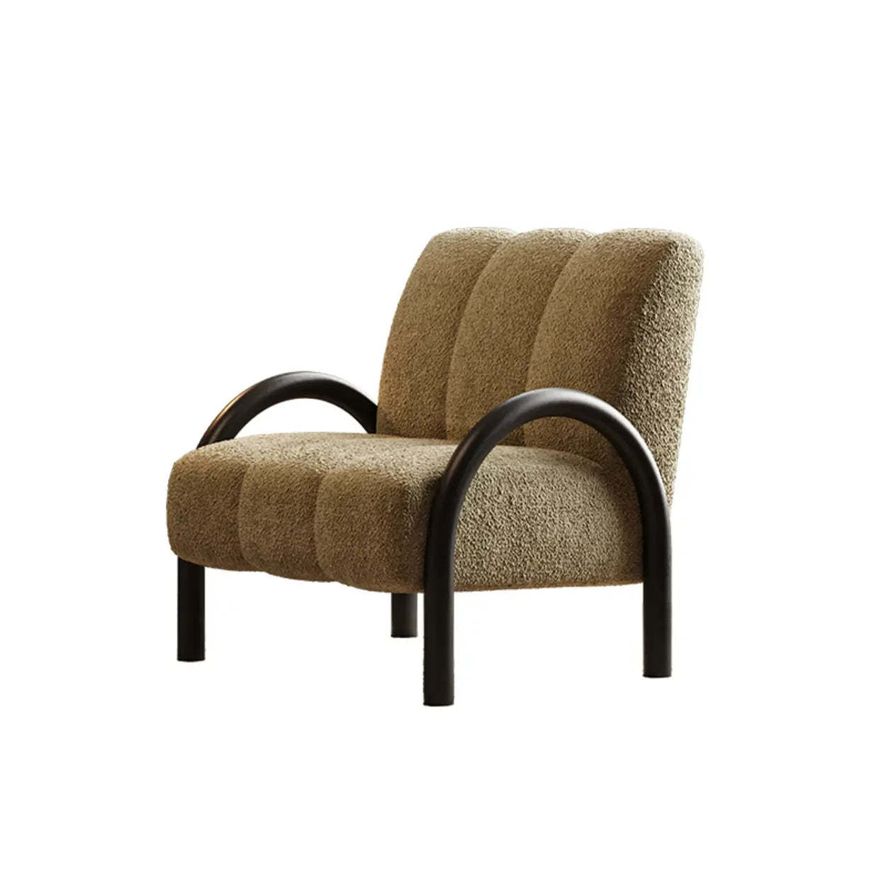 Mid-Century Curved Back Green Chenille Accent Chair — Chenille / Brown