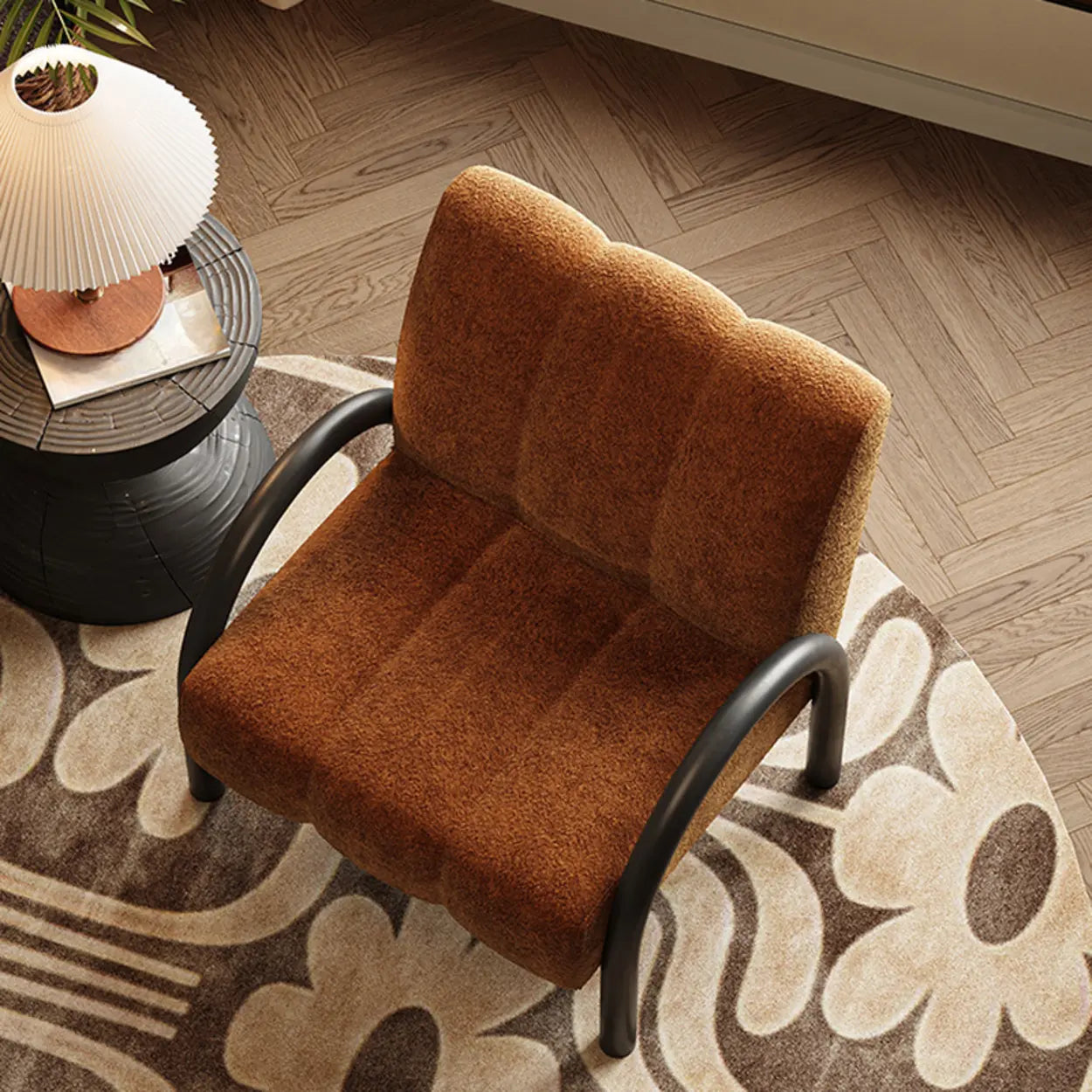 Mid-Century Curved Back Green Chenille Accent Chair
