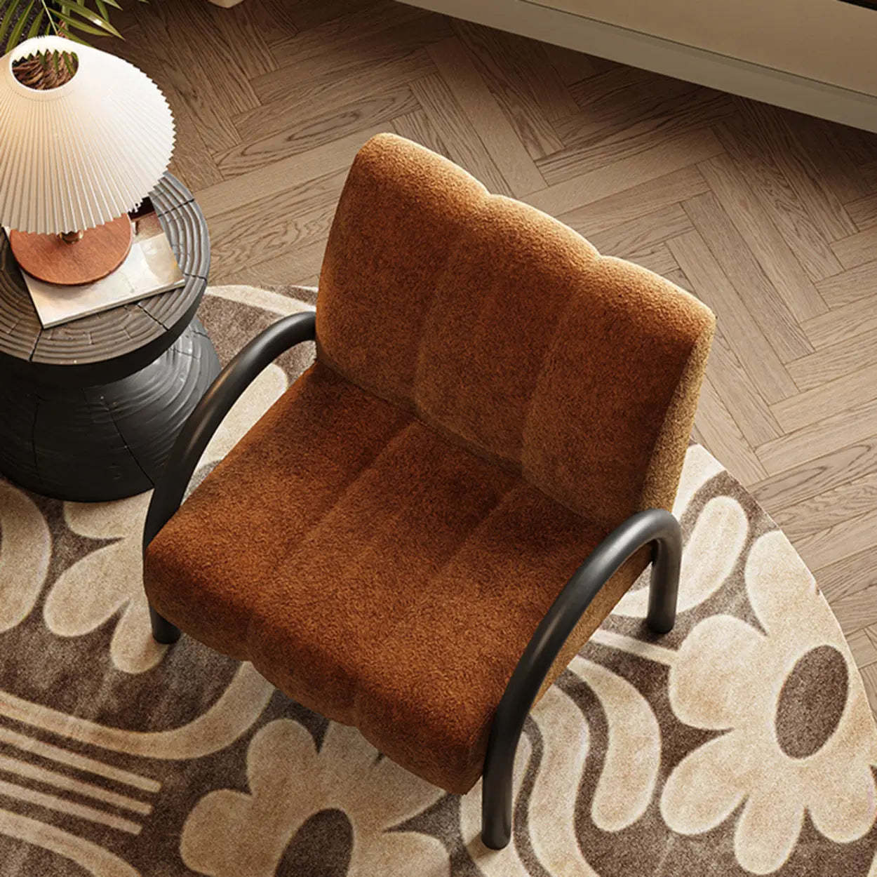 Mid-Century Curved Back Green Chenille Accent Chair