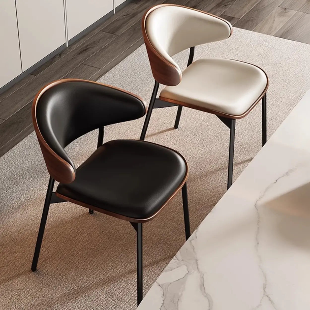 Mid-Century Curved Back Upholstered Dining Chair