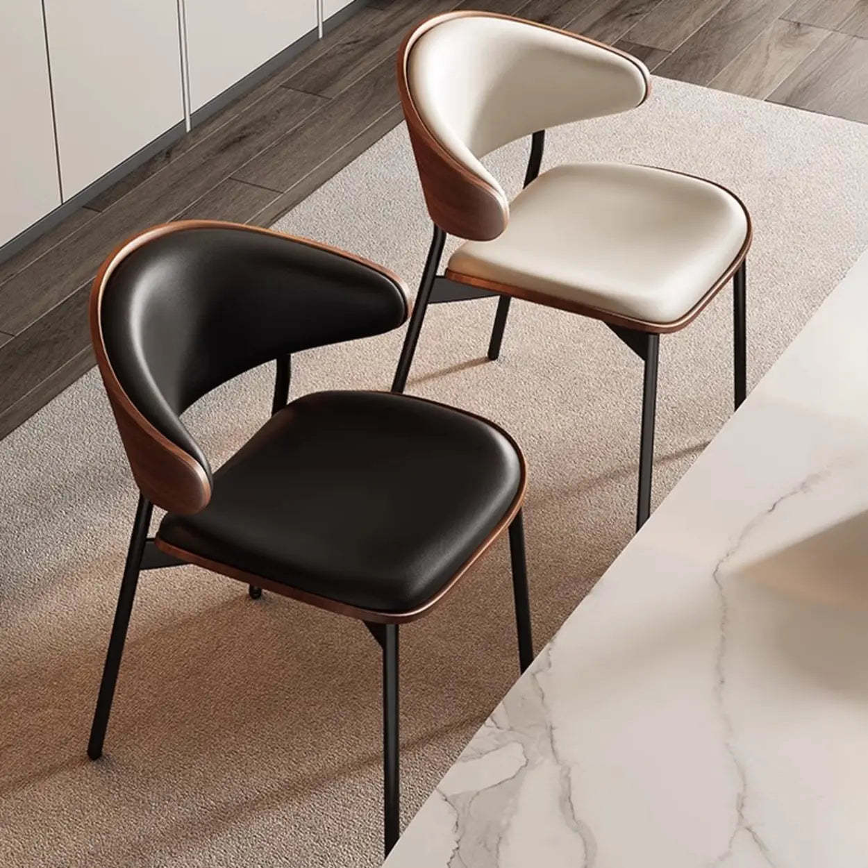 Mid-Century Curved Back Upholstered Dining Chair — Black