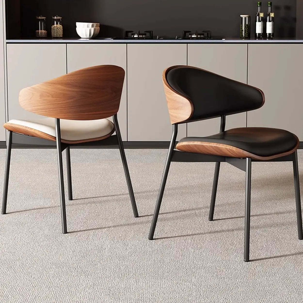 Mid-Century Curved Back Upholstered Dining Chair — Grey
