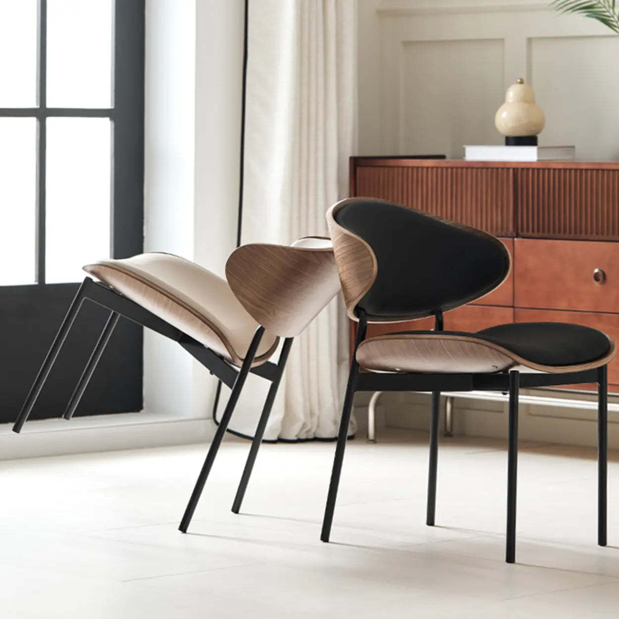 Mid-Century Curved Back Upholstered Dining Chair