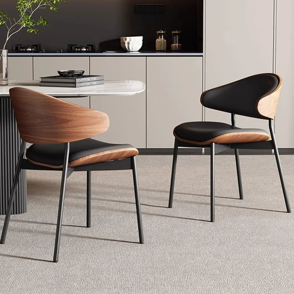 Mid-Century Curved Back Upholstered Dining Chair