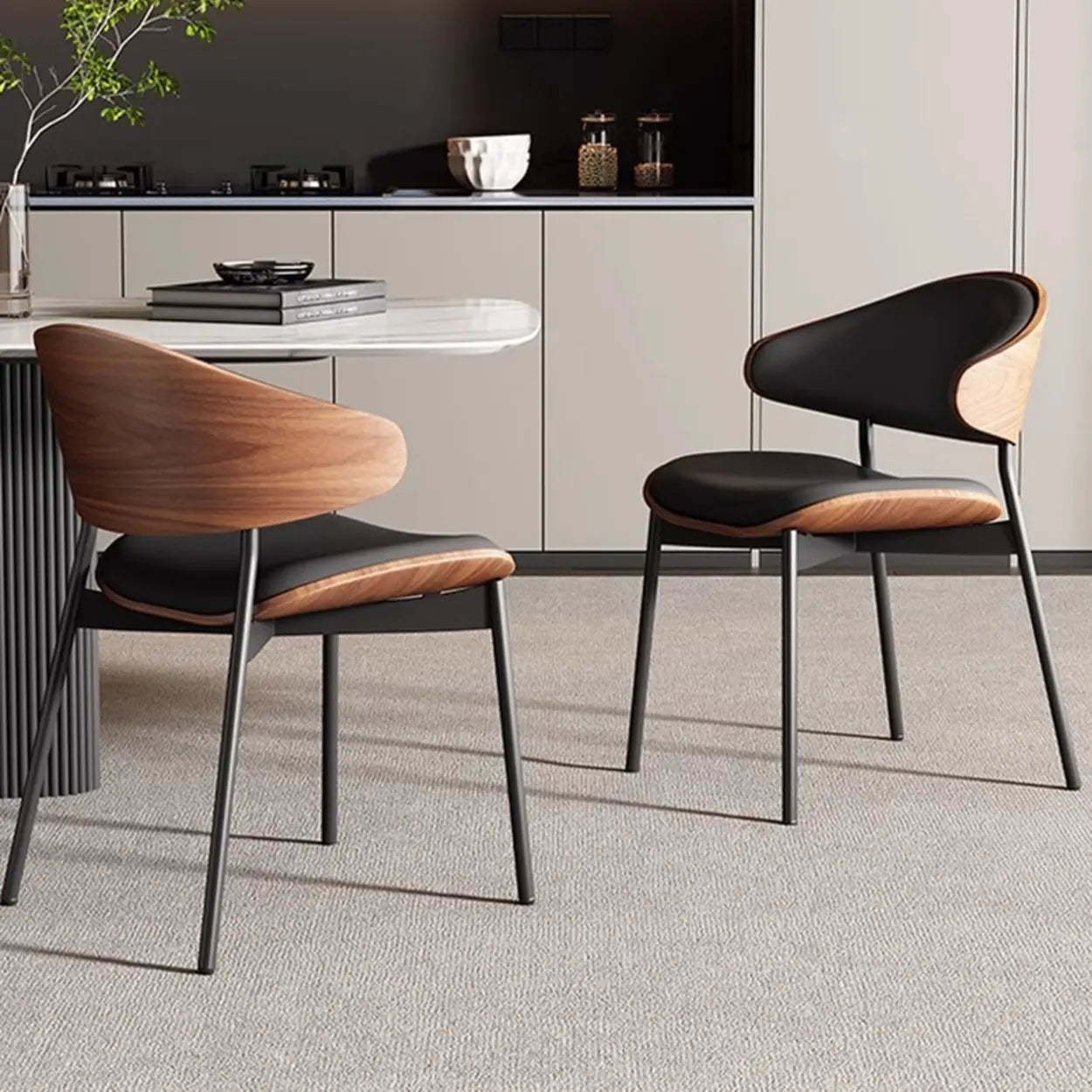 Mid-Century Curved Back Upholstered Dining Chair