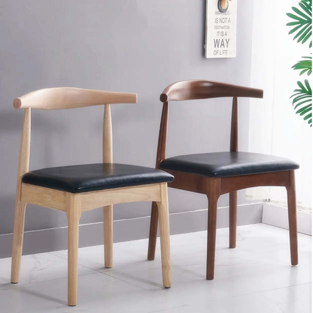 Mid-Century Cushion Wood Curved Back Dining Chair — Natural/Coffee Fabric