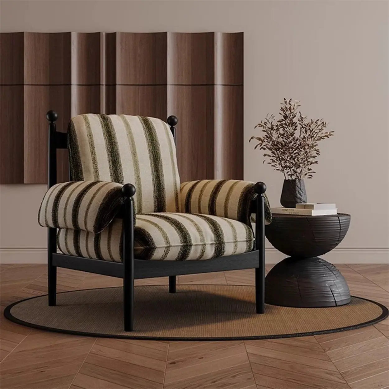 Mid-Century Designer High Back Upholstered Accent Chair — Dark Green