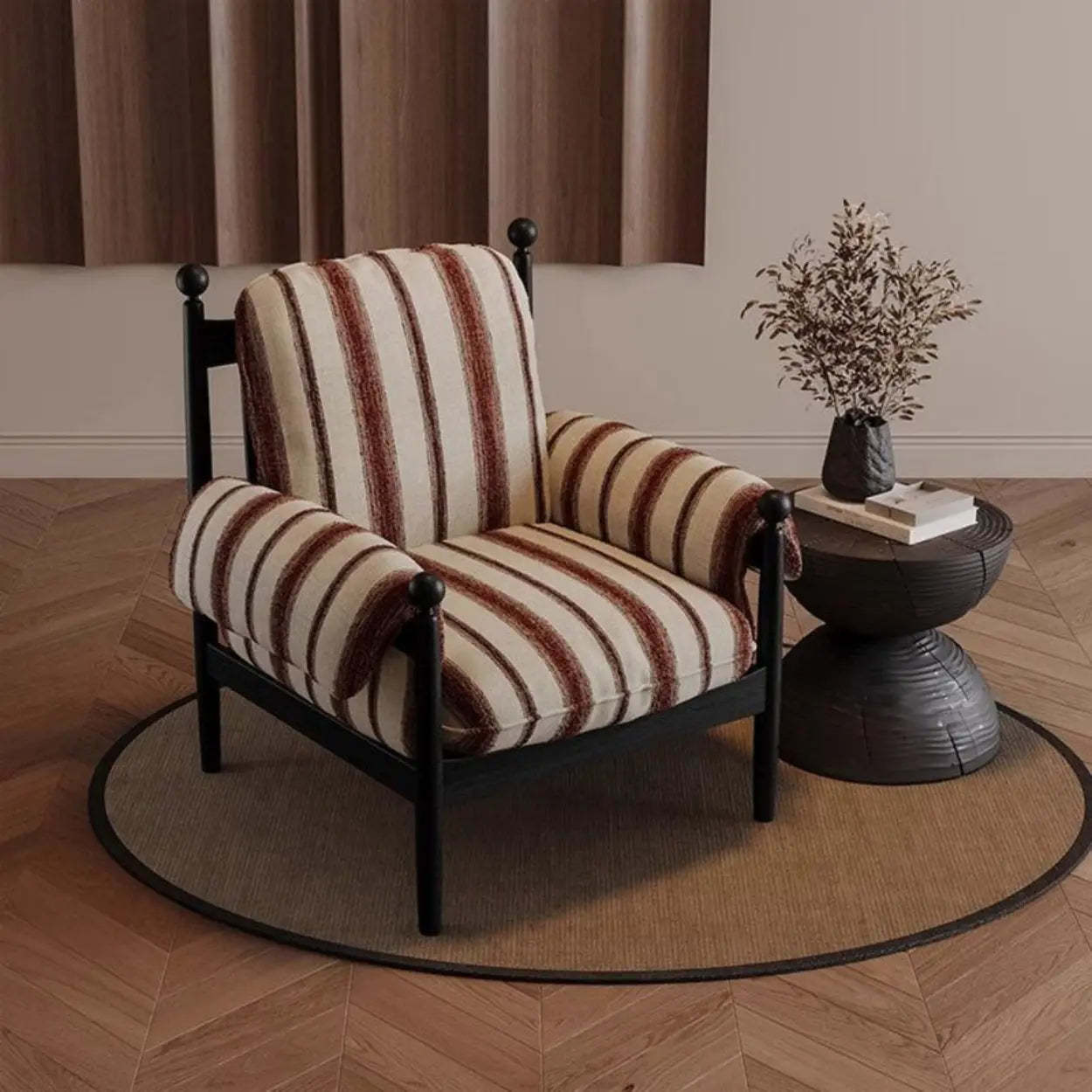 Mid-Century Designer High Back Upholstered Accent Chair — Black and White Stripes