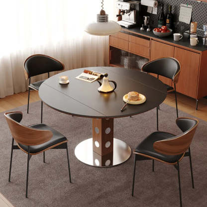 Mid-Century Extendable Round Stone Top Dining Table — Table Only