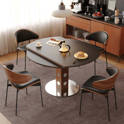 Mid-Century Extendable Round Stone Top Dining Table — Table Only