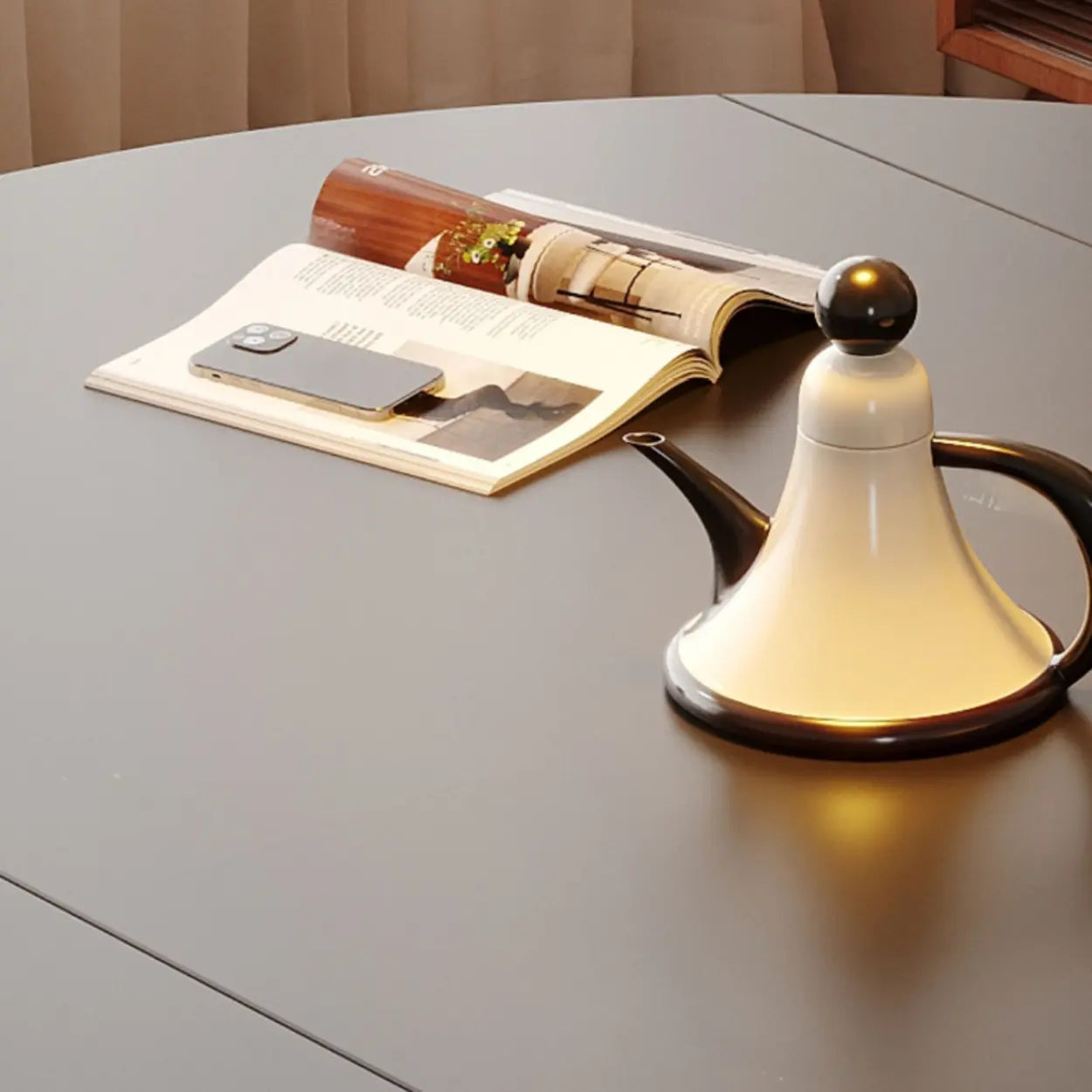 Mid-Century Extendable Round Stone Top Dining Table